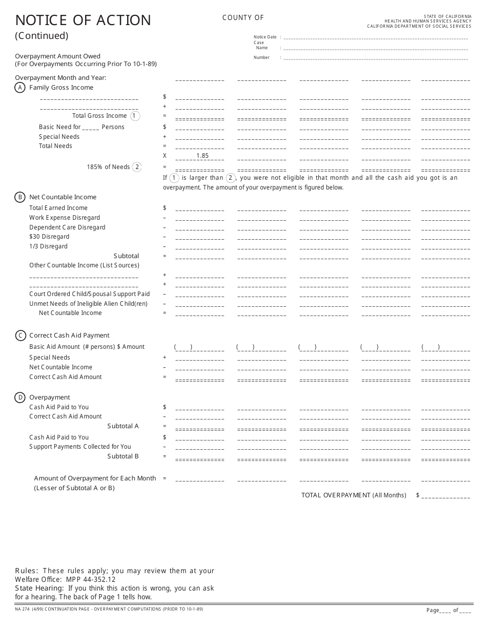 Form NA274 - Fill Out, Sign Online and Download Fillable PDF ...