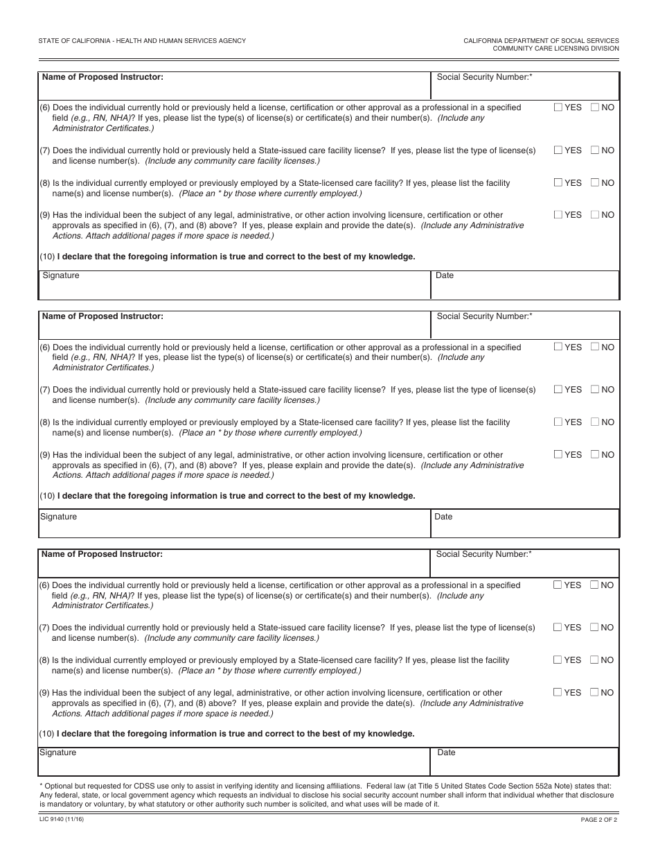 Form LIC9140 Request for Course Approval - Administrator Certification Program - California, Page 2
