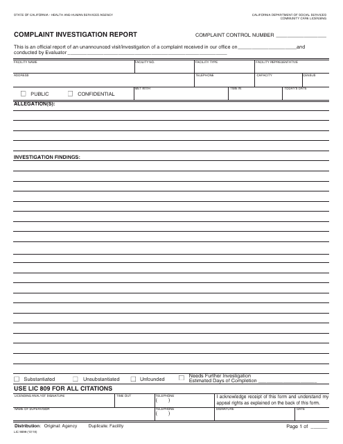 Form LIC9099  Printable Pdf