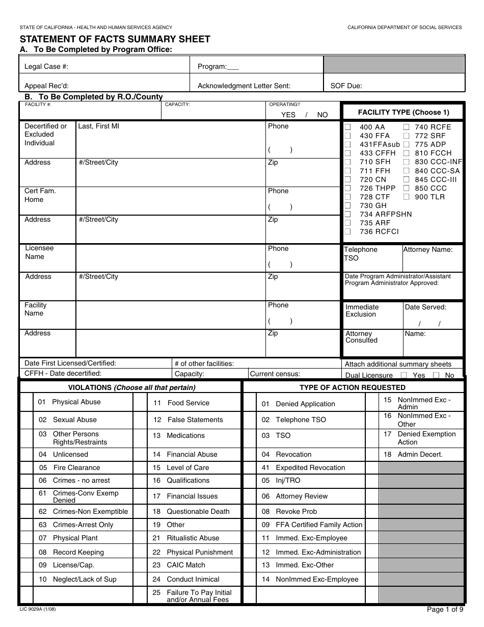 Form LIC9029A - Fill Out, Sign Online and Download Fillable PDF ...