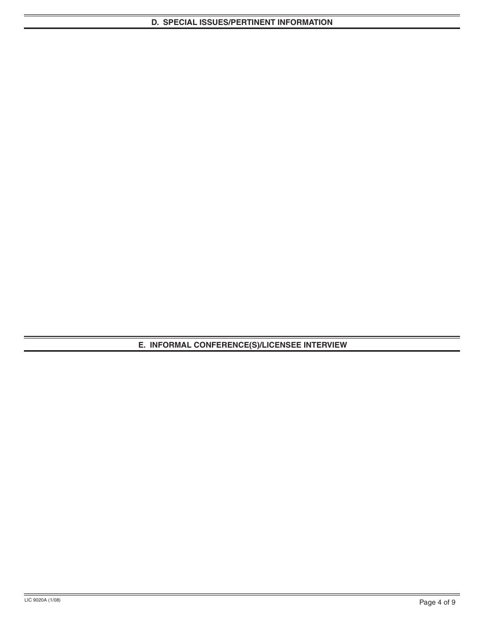 Form LIC9029A Statement of Facts Summary Sheet - California, Page 4