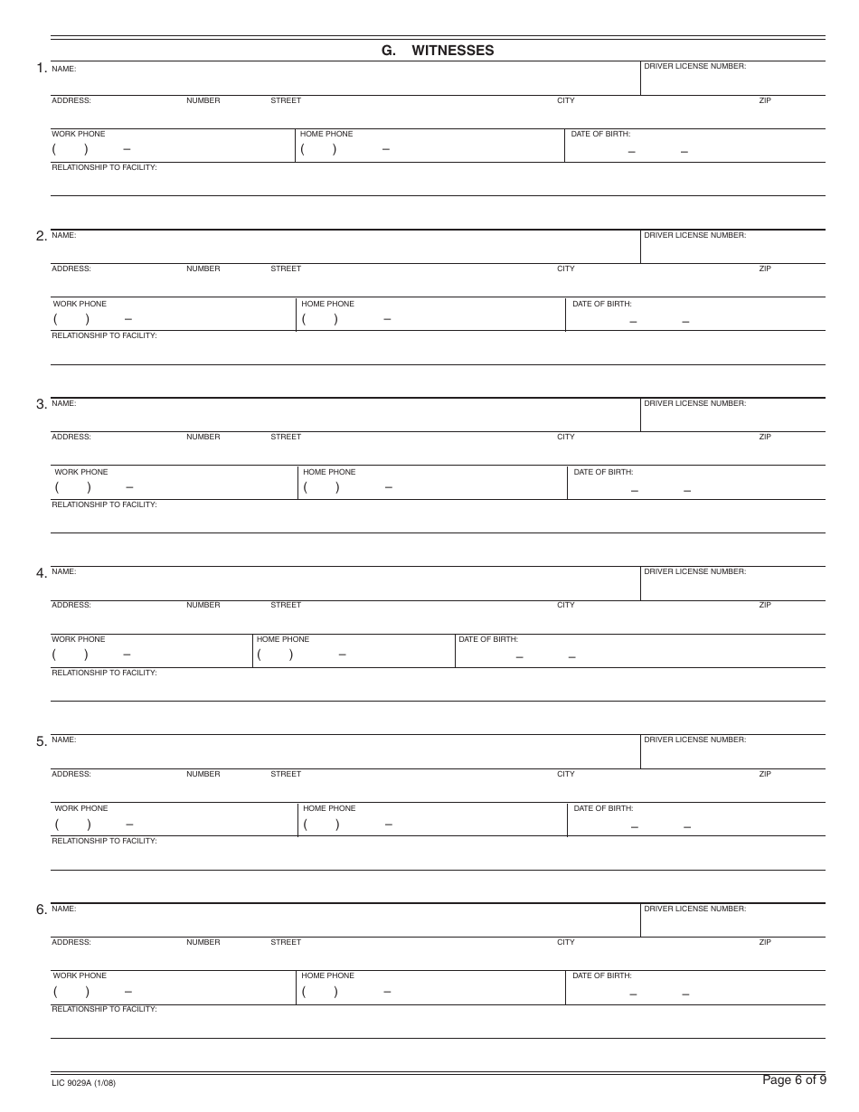 Form LIC9029A Statement of Facts Summary Sheet - California, Page 6