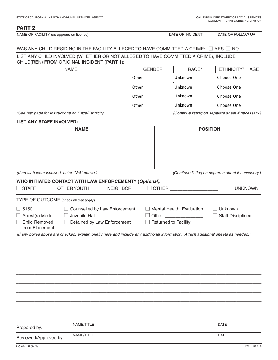 Form LIC624-LE - Fill Out, Sign Online and Download Fillable PDF ...