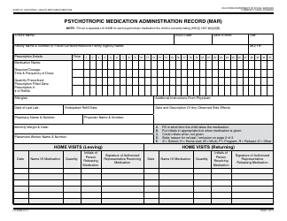 Form LIC622b Psychotropic Medication Administration Record (MAR) - California