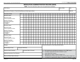 Form LIC622a Medication Administration Record (MAR) - California