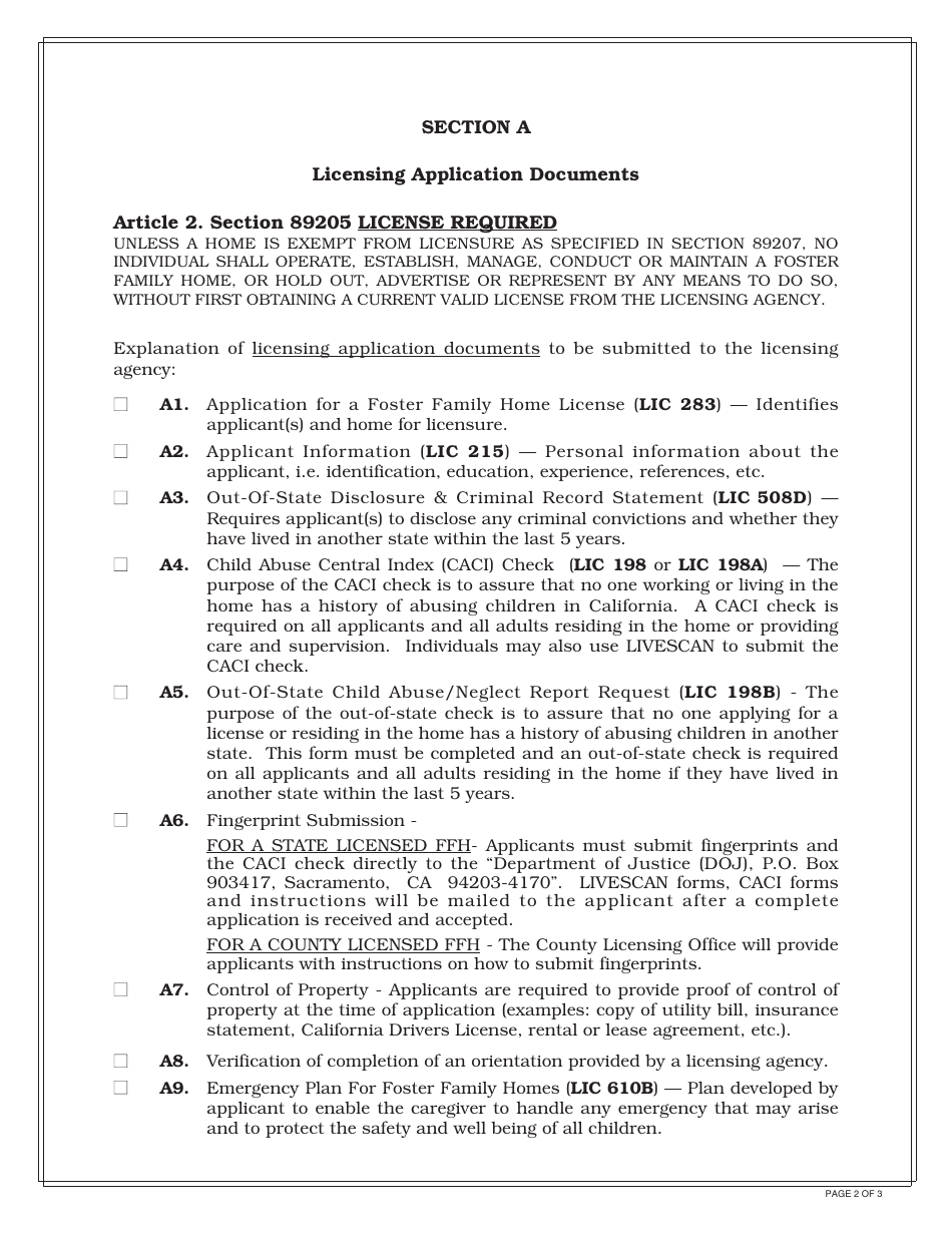 Instructions for Form LIC283 Foster Family Home Application - California, Page 2