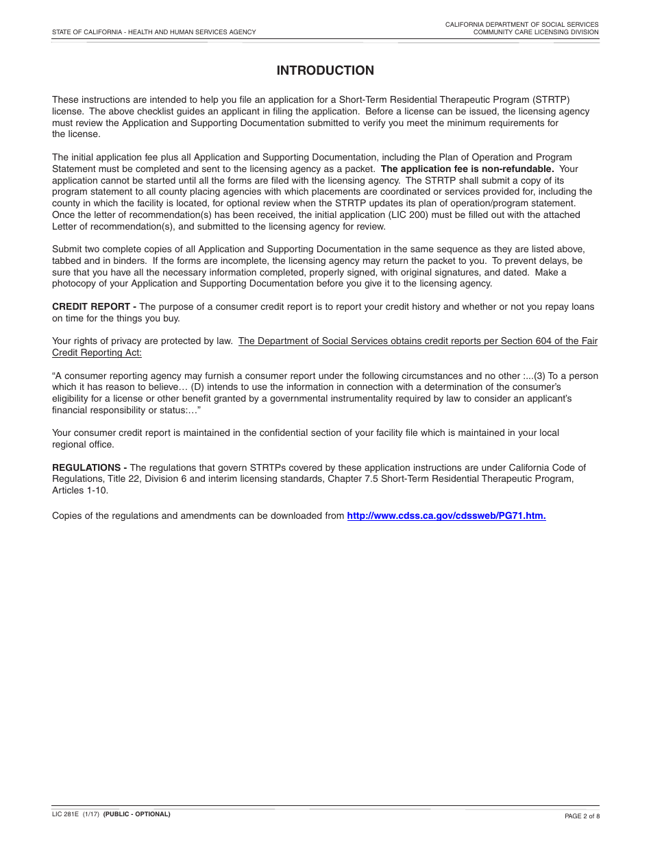 Form LIC281E Application and Supporting Documentation Checklist - Short-Term Residential Therapeutic Program - California, Page 2