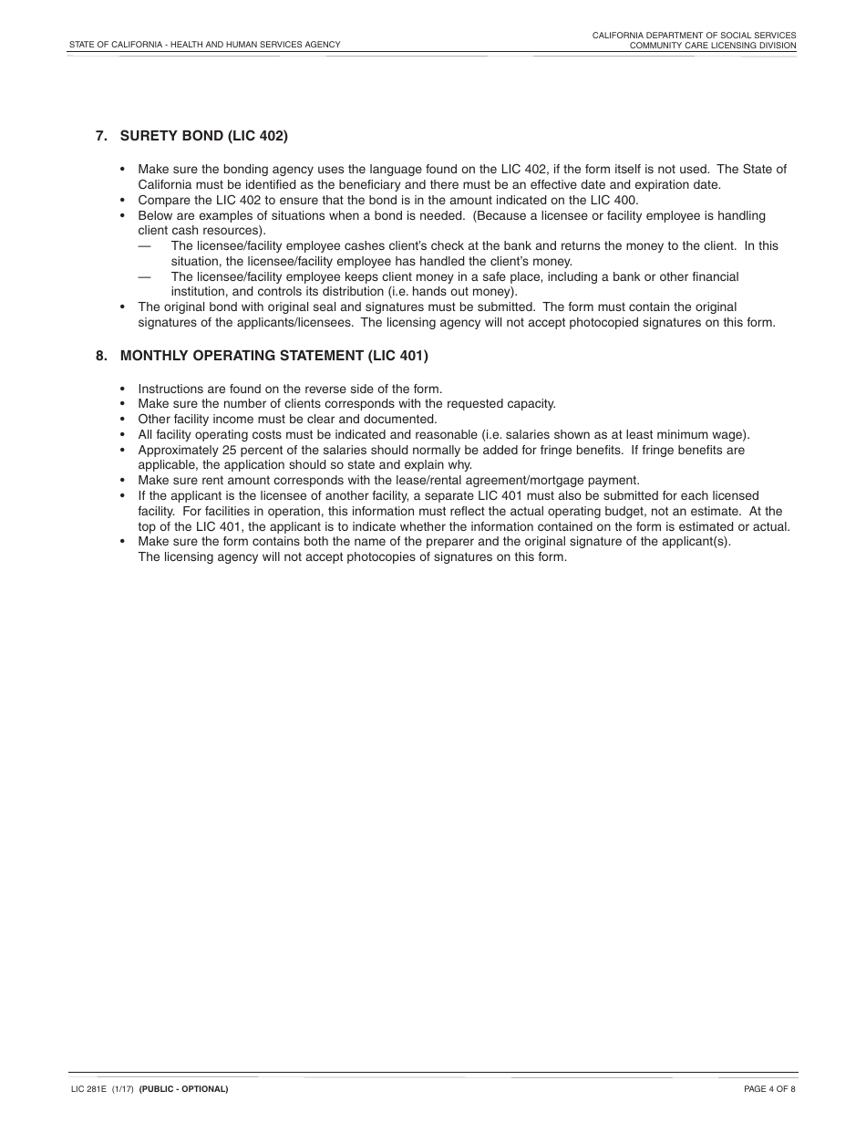 Form LIC281E Application and Supporting Documentation Checklist - Short-Term Residential Therapeutic Program - California, Page 4