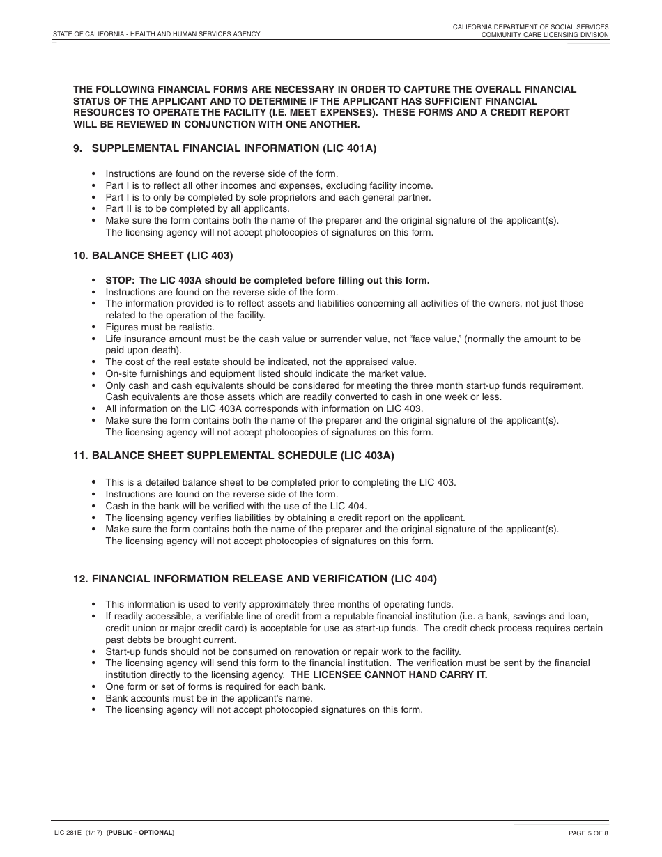 Form LIC281E Application and Supporting Documentation Checklist - Short-Term Residential Therapeutic Program - California, Page 5