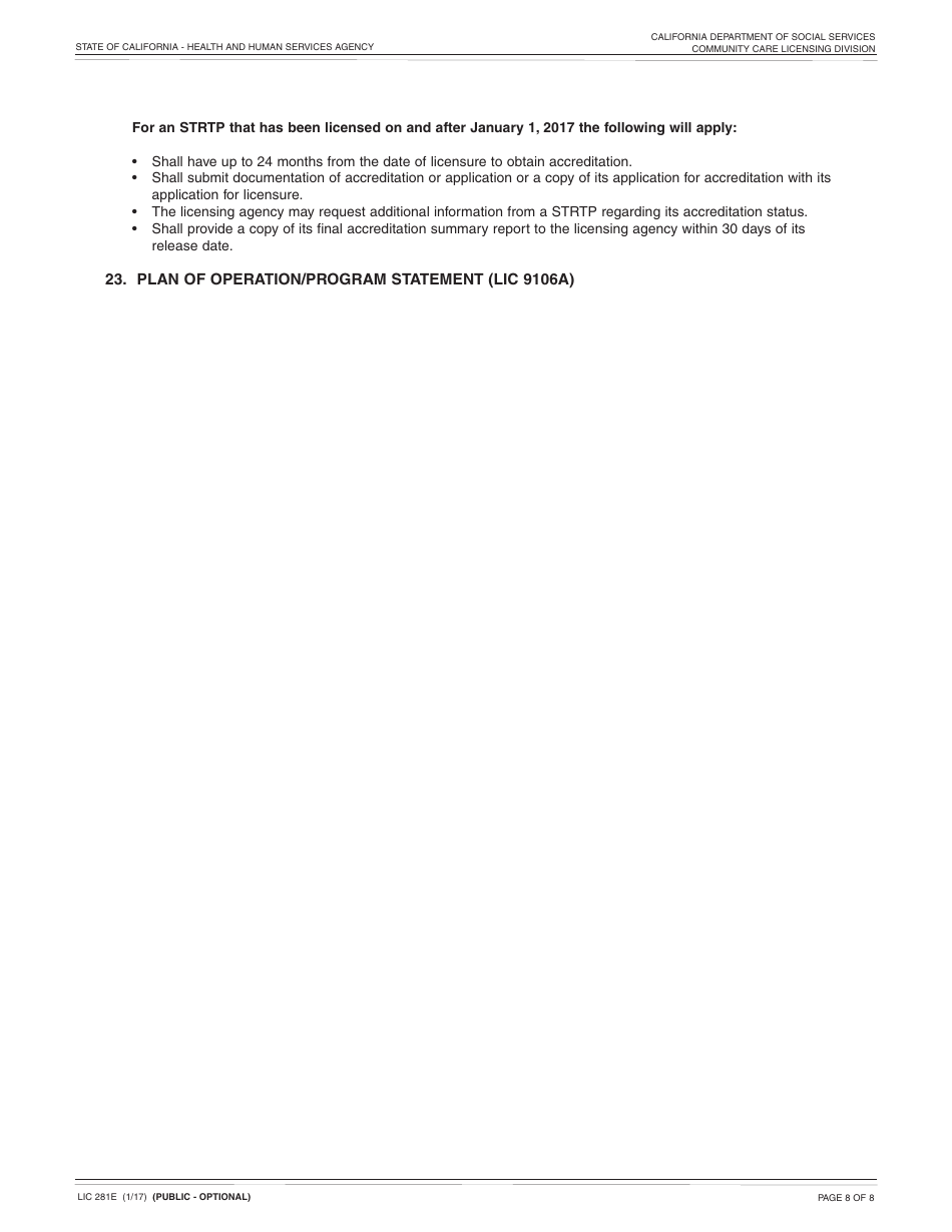 Form LIC281E Application and Supporting Documentation Checklist - Short-Term Residential Therapeutic Program - California, Page 8