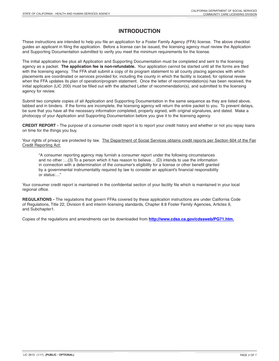 Form LIC281D Application and Supporting Documentation Checklist Foster Family Agency - California, Page 2