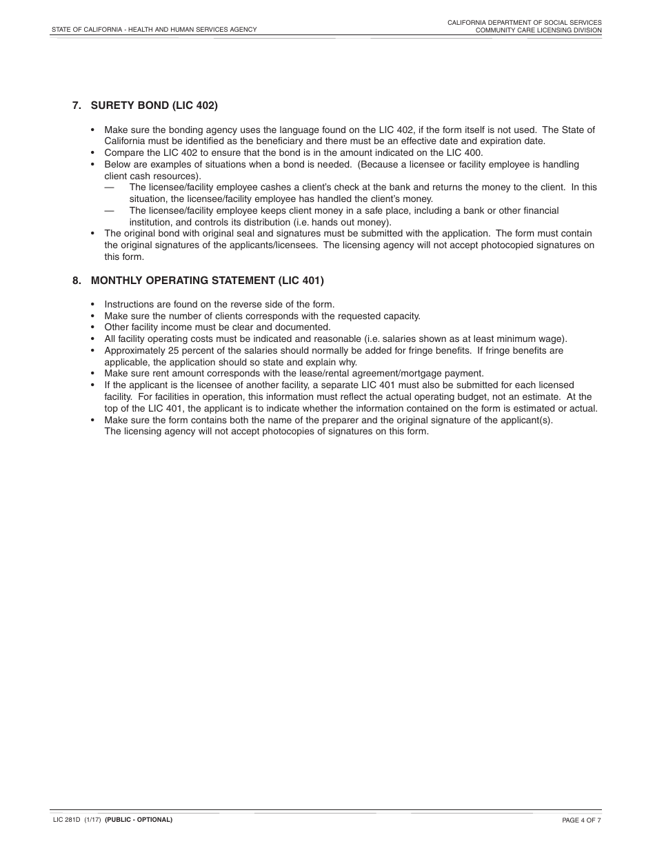 Form LIC281D Application and Supporting Documentation Checklist Foster Family Agency - California, Page 4