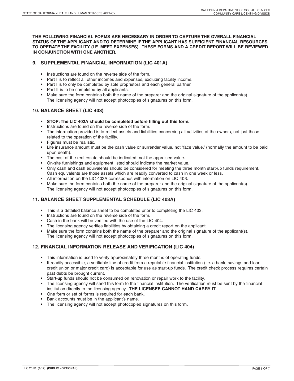 Form LIC281D Application and Supporting Documentation Checklist Foster Family Agency - California, Page 5