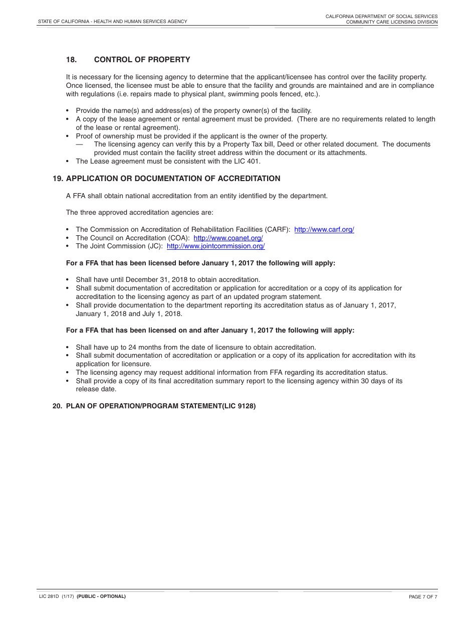 Form LIC281D Application and Supporting Documentation Checklist Foster Family Agency - California, Page 7