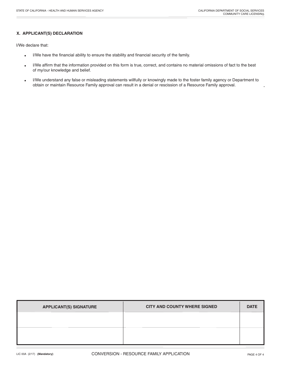 Form LIC00A Conversion - Resource Family Application - California, Page 4