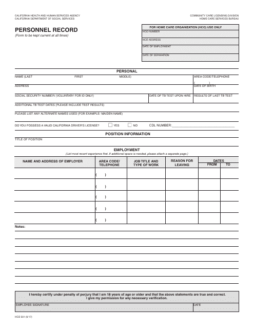 Form HCS501  Printable Pdf