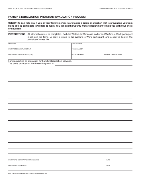 Form FSP1 Family Stabilization Program Evaluation Request - California
