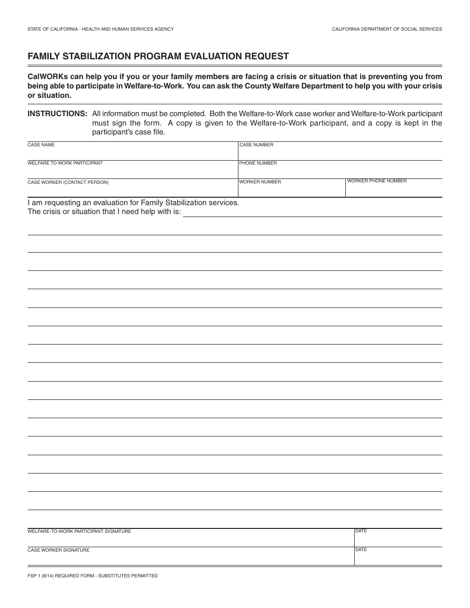 Form Fsp1 - Fill Out, Sign Online And Download Fillable Pdf, California 