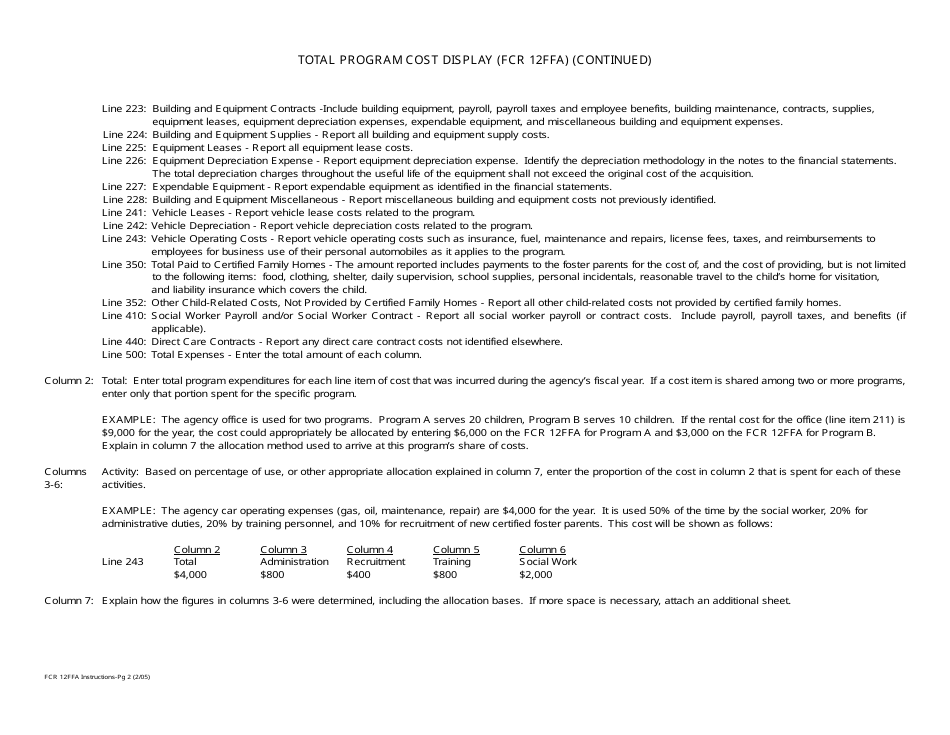 Form FCR12FFA Total Program Cost Display - California, Page 4