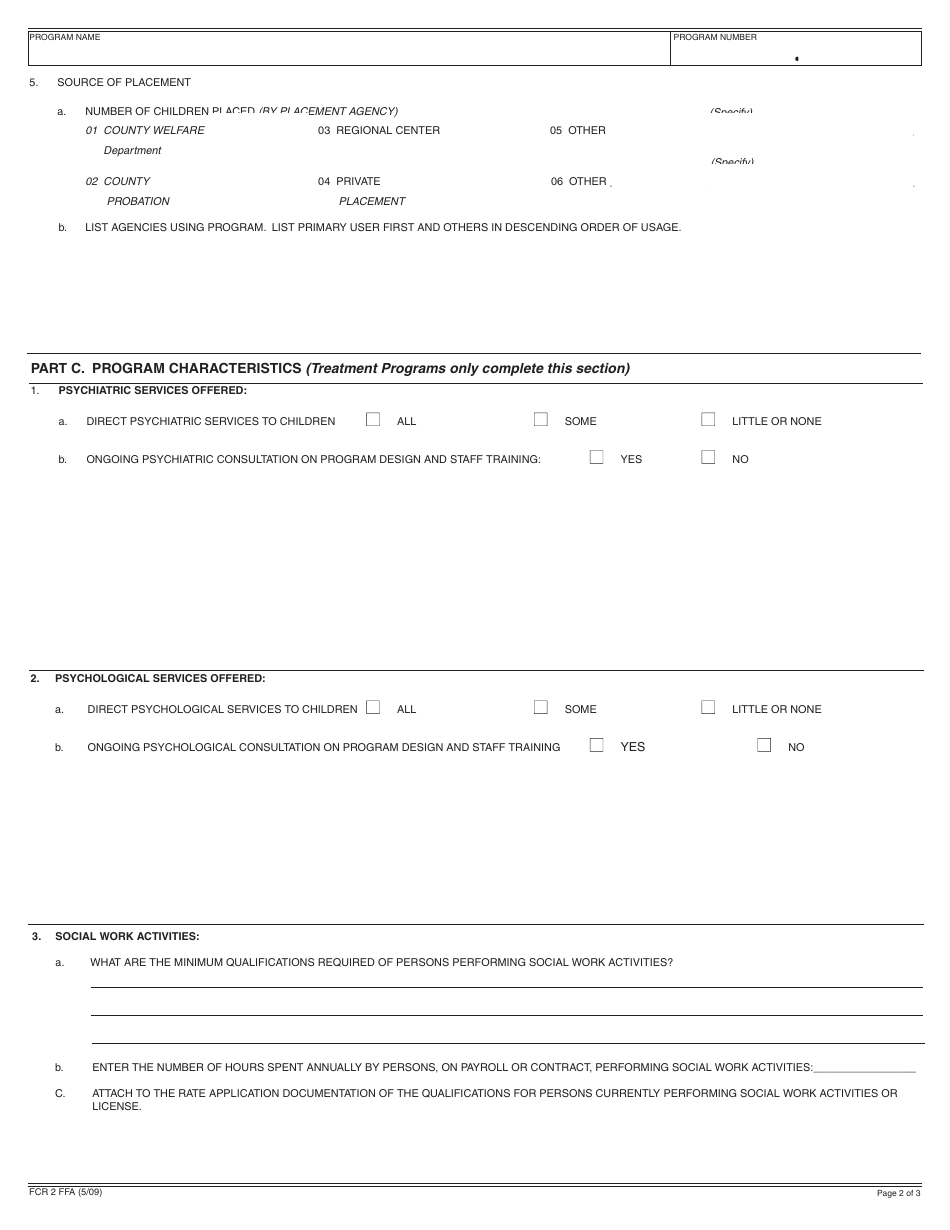 Form FCR2FFA Program Description Checklist - California, Page 2