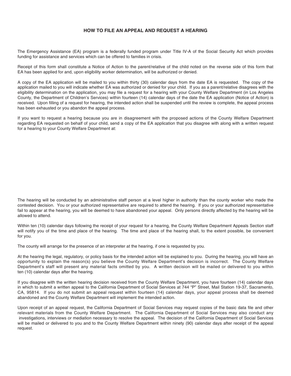 Form EA1 CWS Emergency Assistance Application for Child Welfare Services - California, Page 3