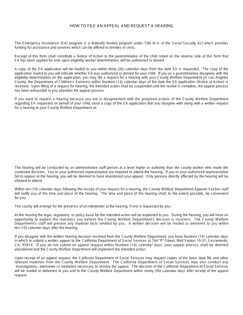 Form EA1 Emergency Assistance Application for Probation - California, Page 2