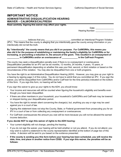 Form DPA479  Printable Pdf