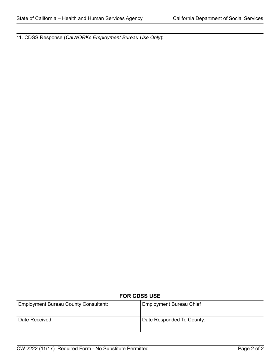 Form CW2222 Calworks Employment Bureau Request for Policy Interpretation - California, Page 2