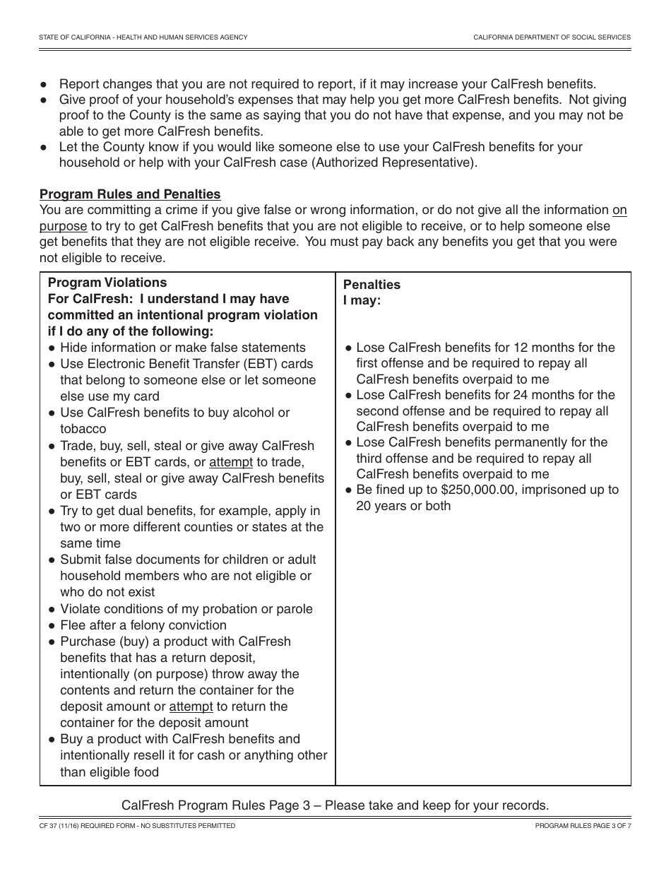Form CF37 Recertification for CalFresh Benefits - California, Page 3