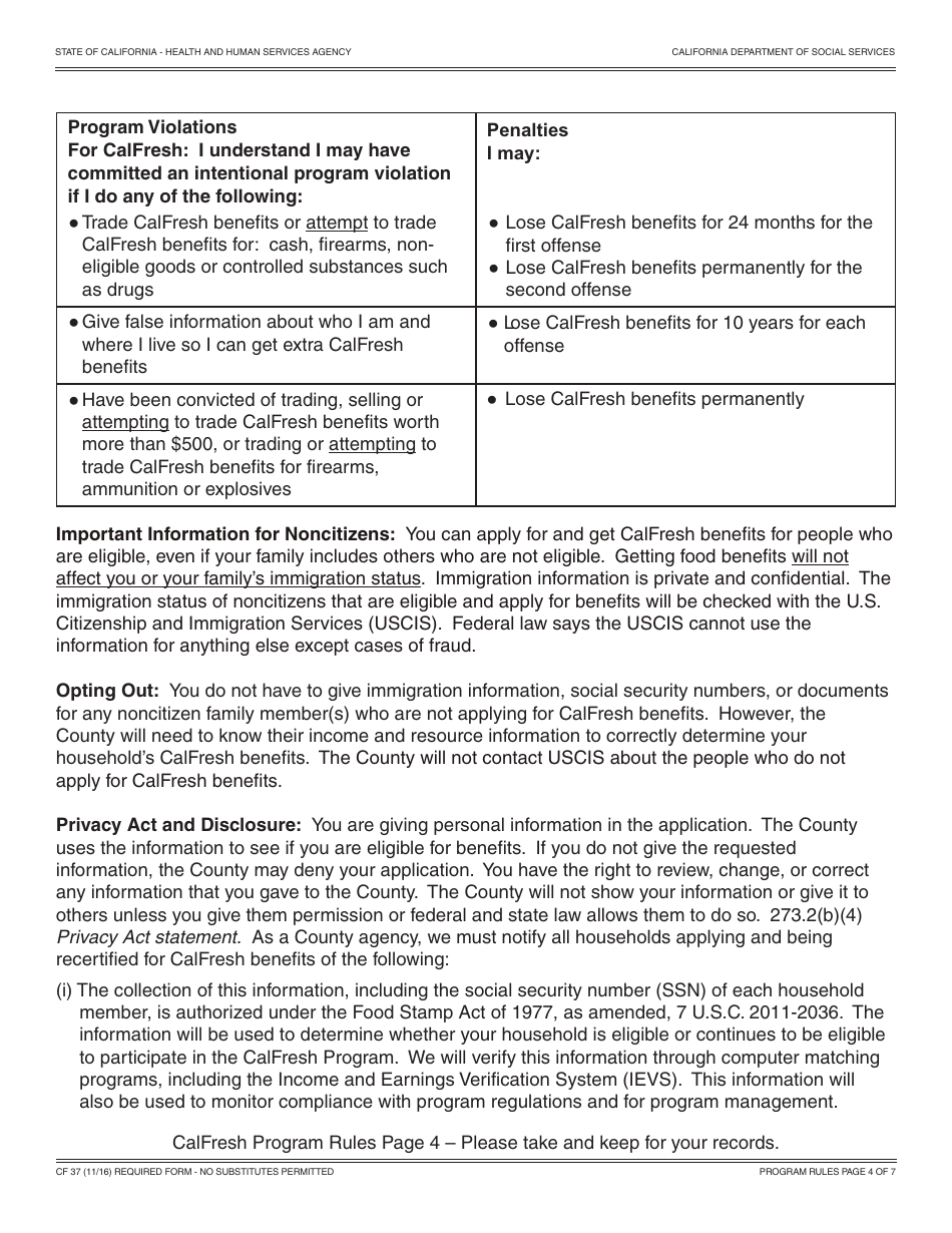 Form CF37 Recertification for CalFresh Benefits - California, Page 4