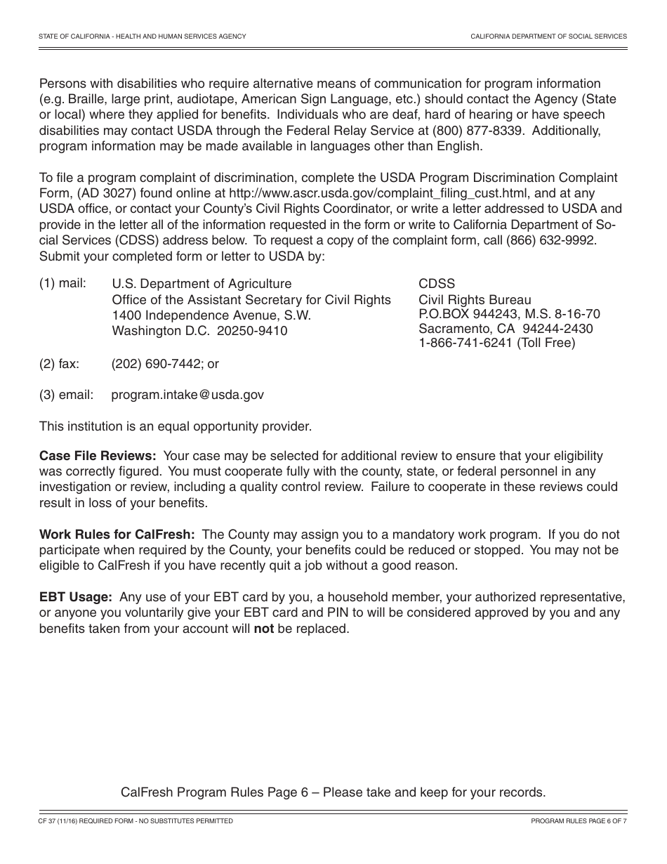 Form CF37 Recertification for CalFresh Benefits - California, Page 6
