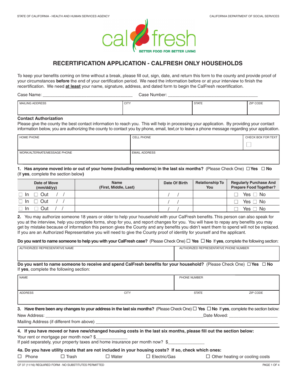 Form CF37 Recertification for CalFresh Benefits - California, Page 8