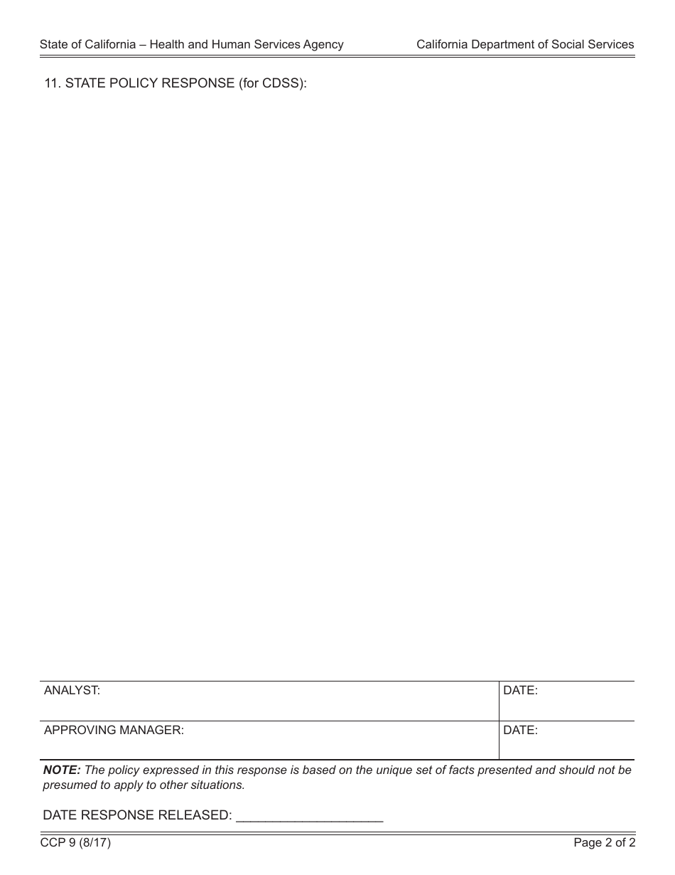 Form CCP9 - Fill Out, Sign Online and Download Fillable PDF, California ...