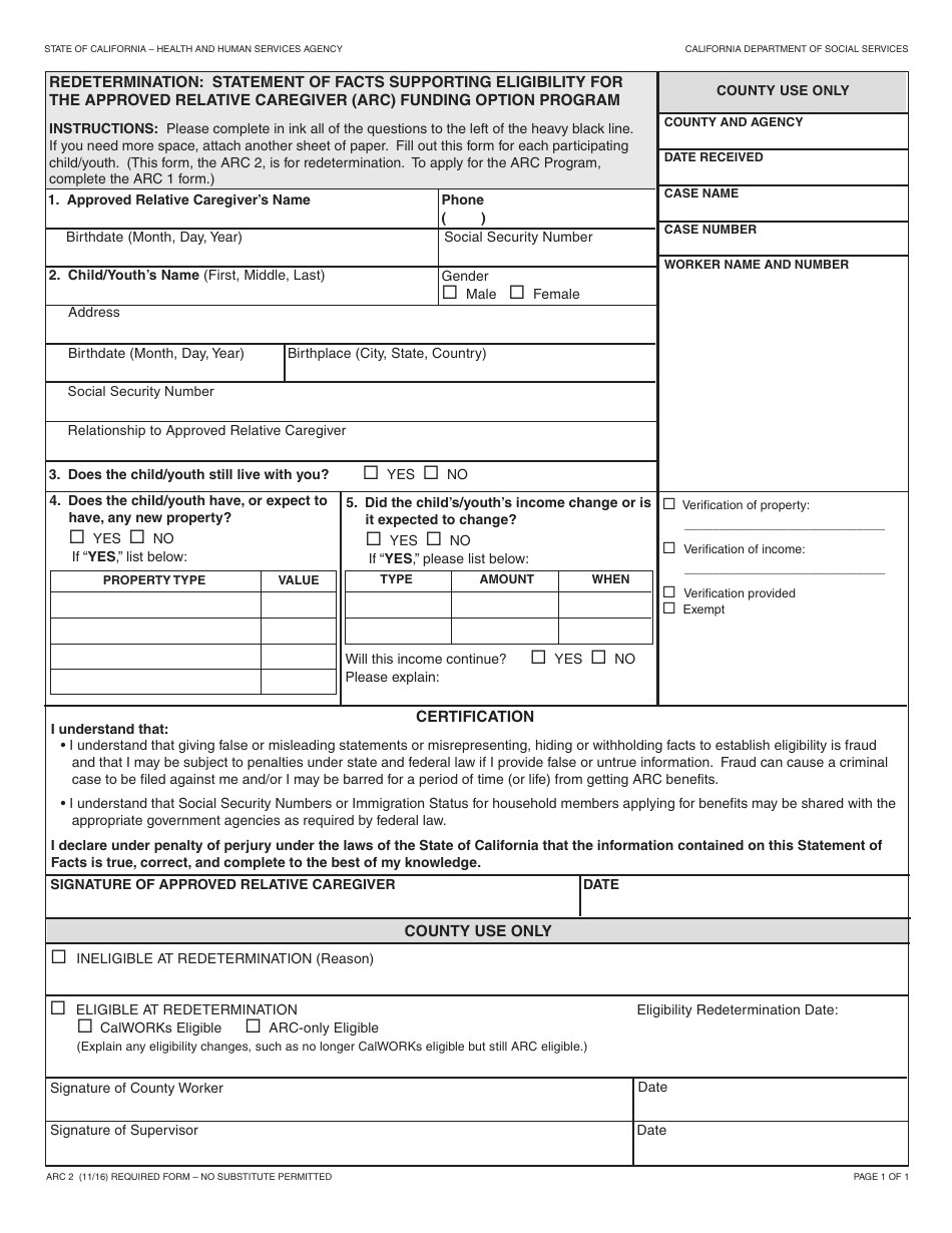 Form ARC2 - Fill Out, Sign Online and Download Fillable PDF, California ...