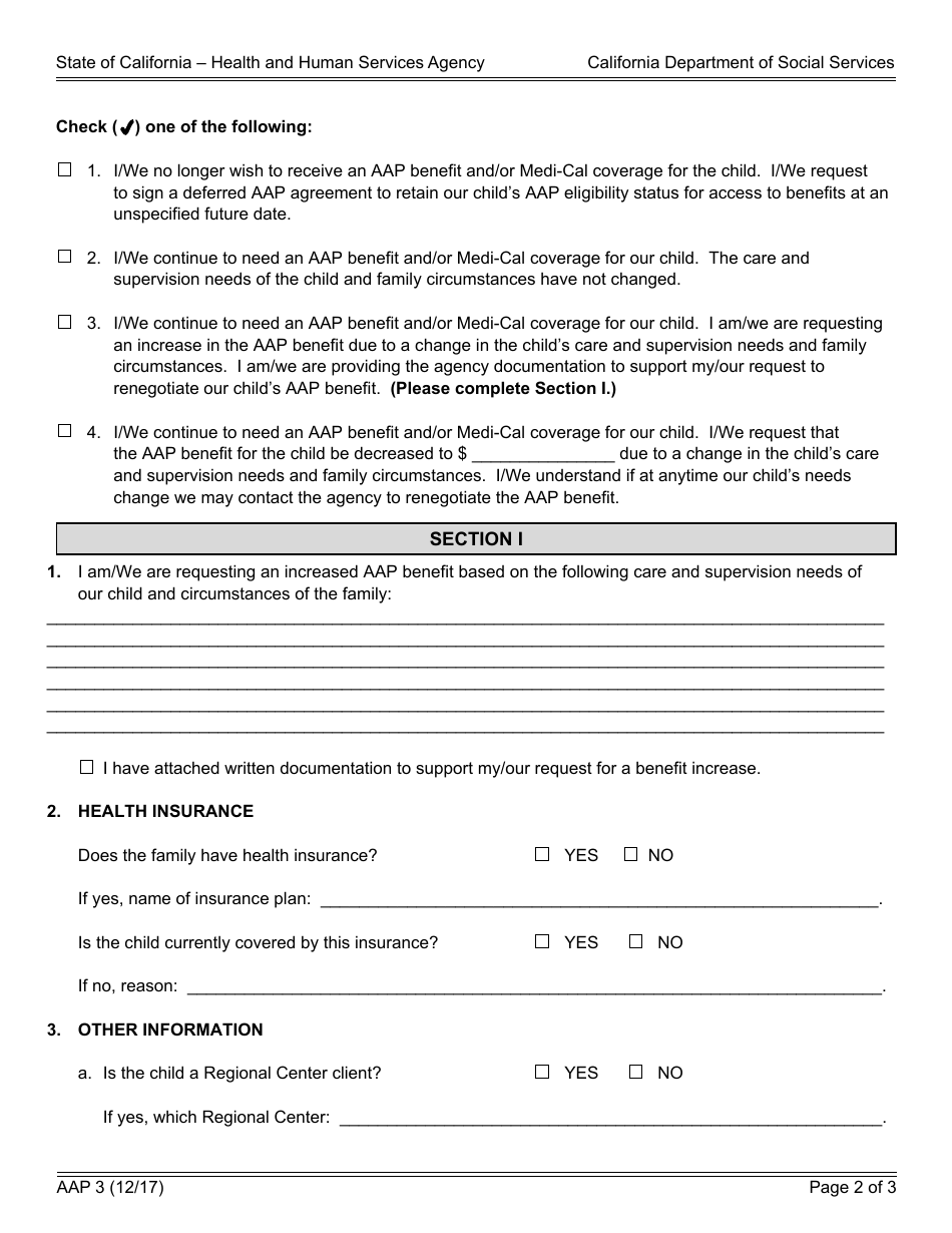 Form AAP3 Reassessment Information - Adoption Assistance Program - California, Page 2