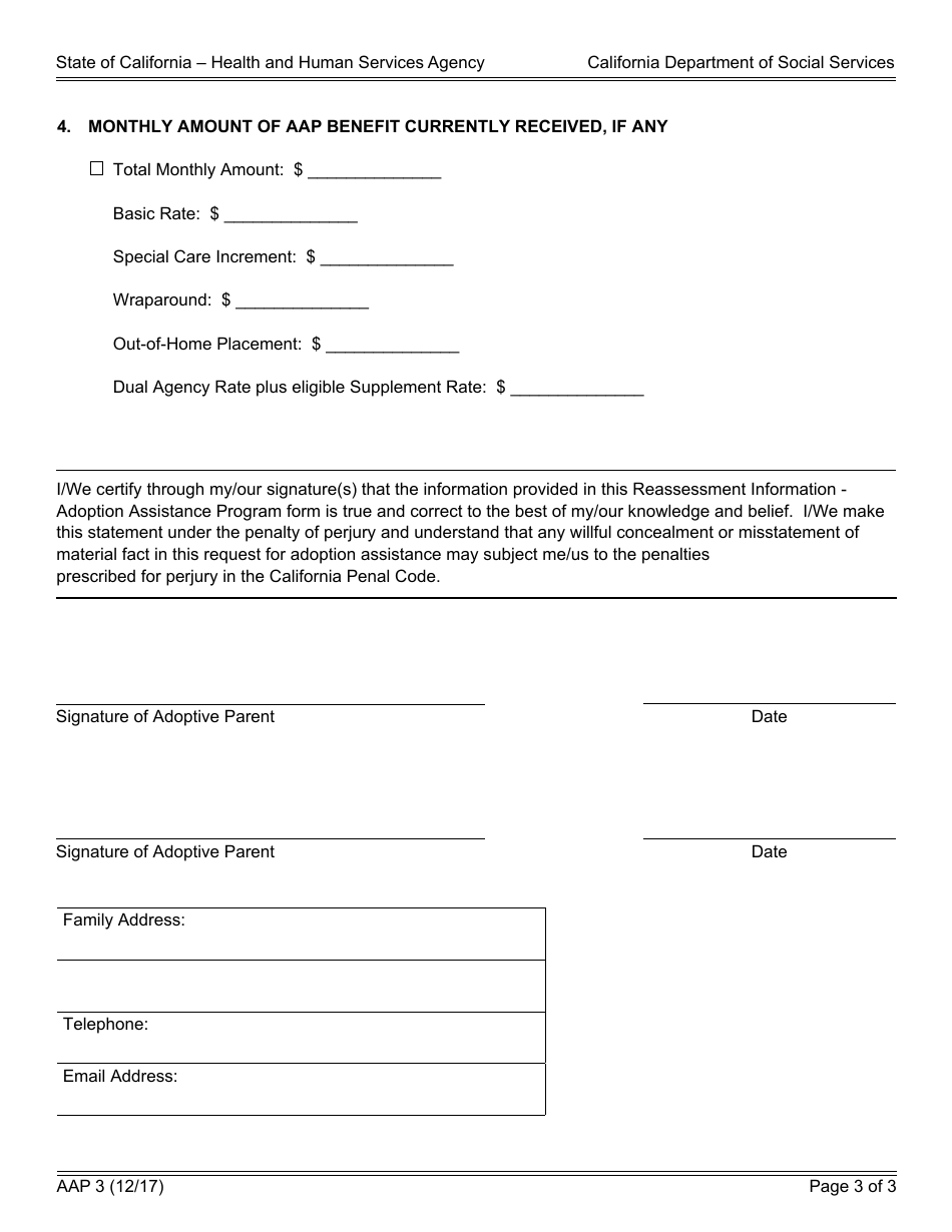 Form AAP3 Reassessment Information - Adoption Assistance Program - California, Page 3