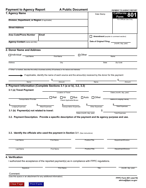 FPPC Form 801  Printable Pdf