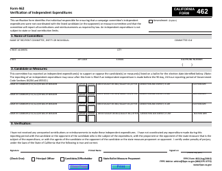 Document preview: FPPC Form 462 Verification of Independent Expenditures - California