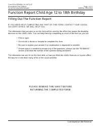 Form SSA-3379-BK Function Report - Child Age 12 to 18th Birthday