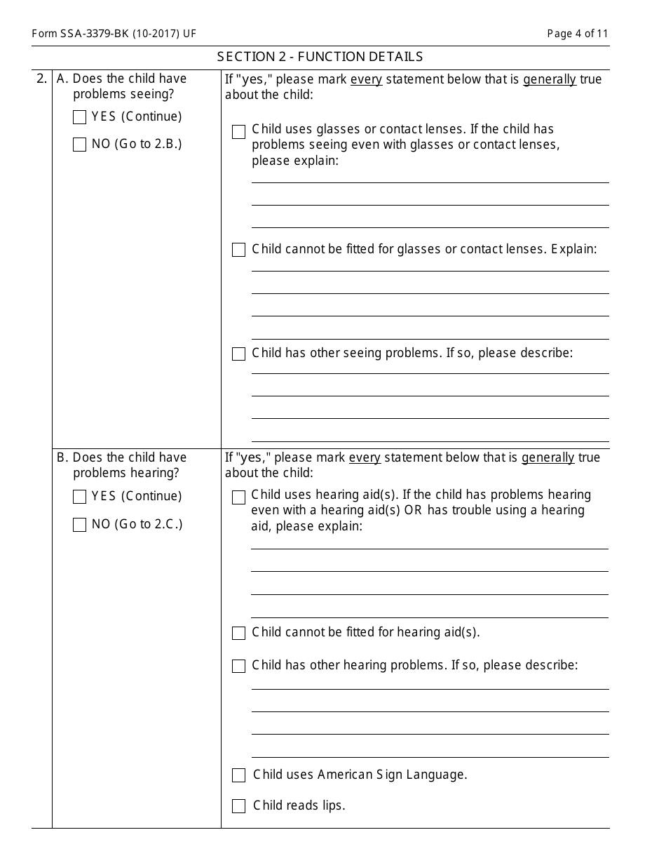 Form SSA-3379-BK Function Report - Child Age 12 to 18th Birthday, Page 4