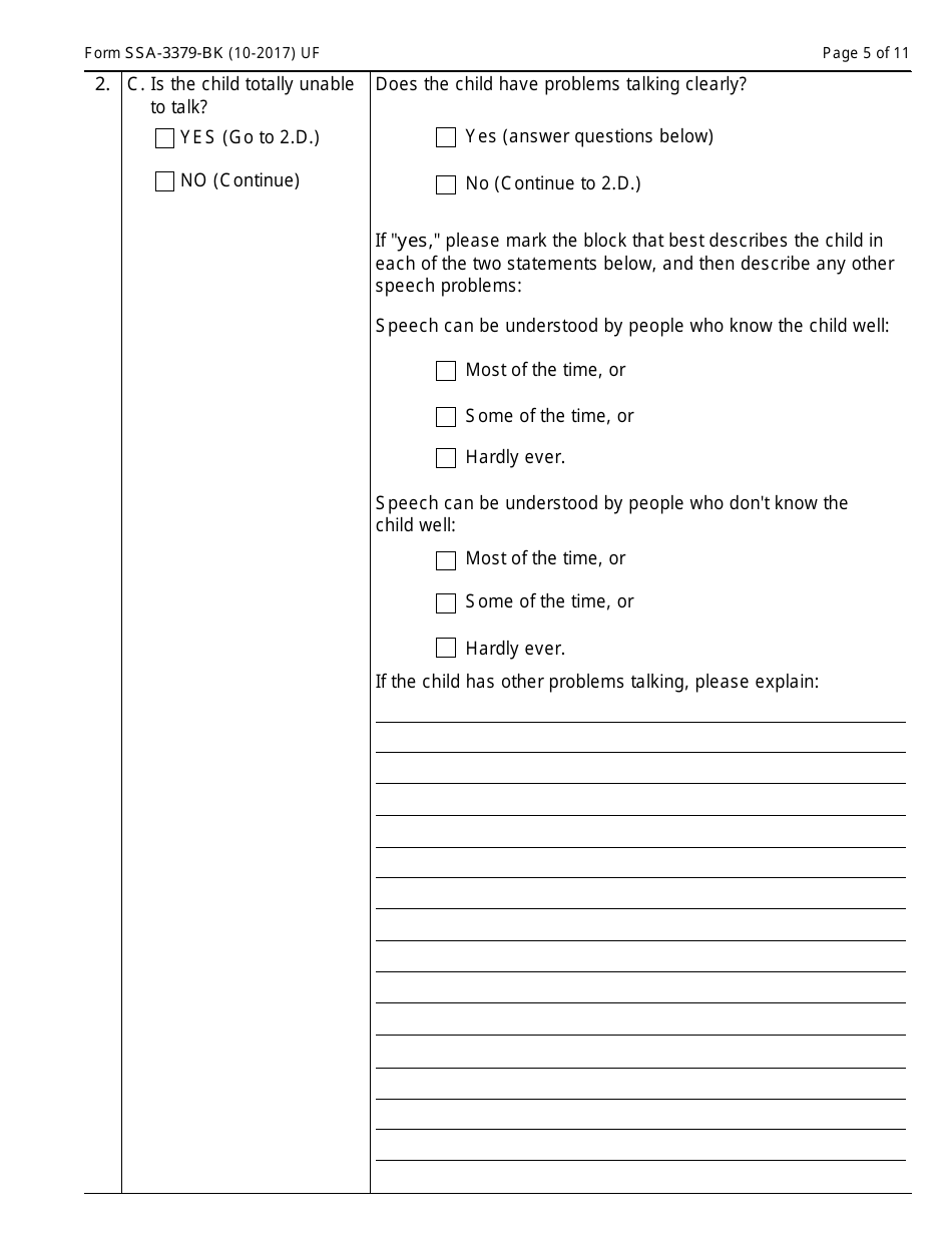 Form SSA-3379-BK Function Report - Child Age 12 to 18th Birthday, Page 5