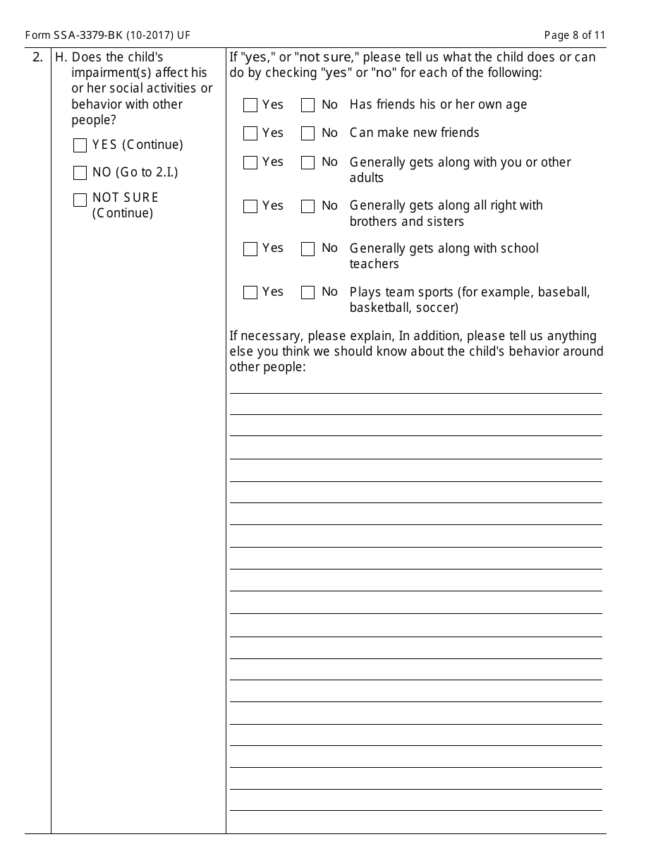 Form SSA-3379-BK Function Report - Child Age 12 to 18th Birthday, Page 8