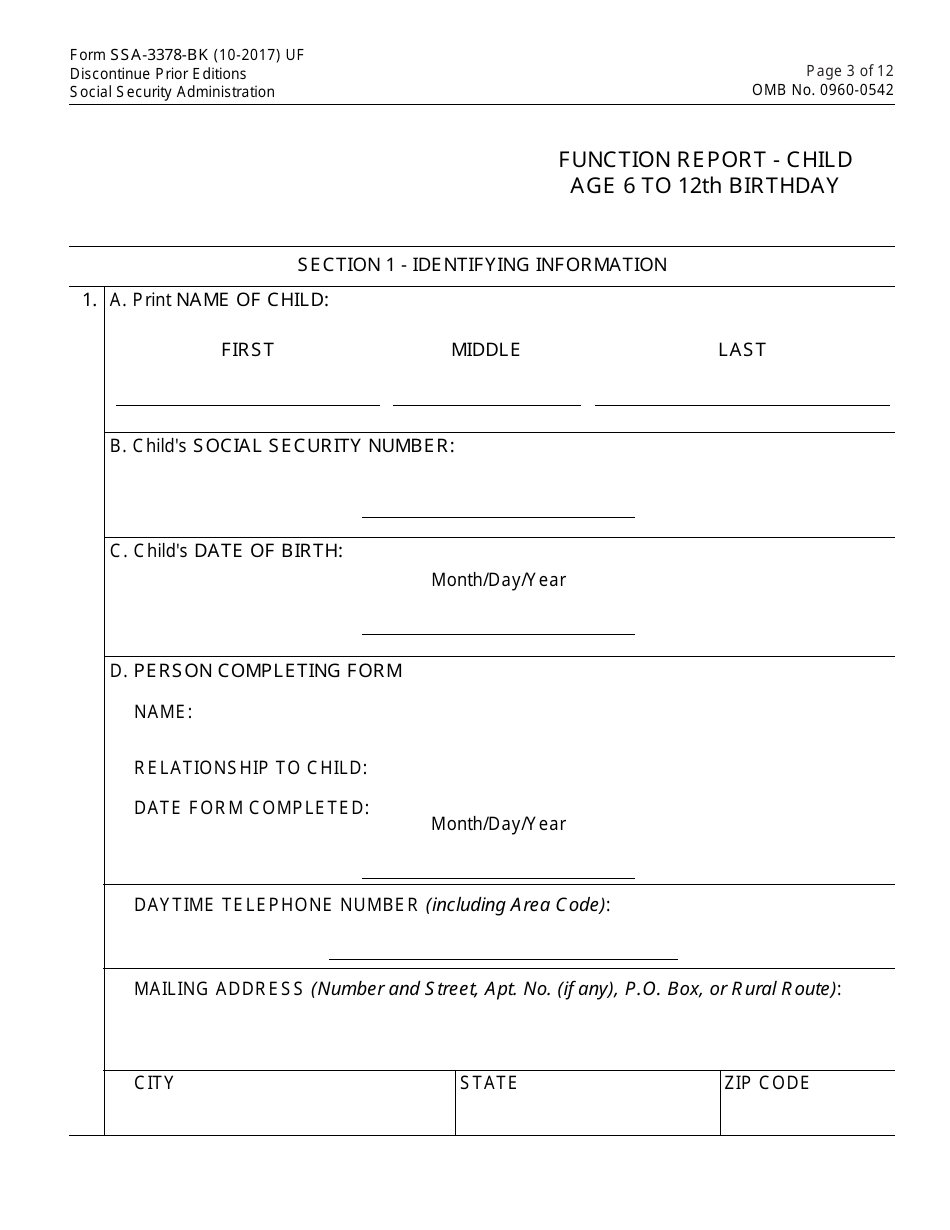 Form SSA-3378-BK Function Report - Child Age 6 to 12th Birthday, Page 3