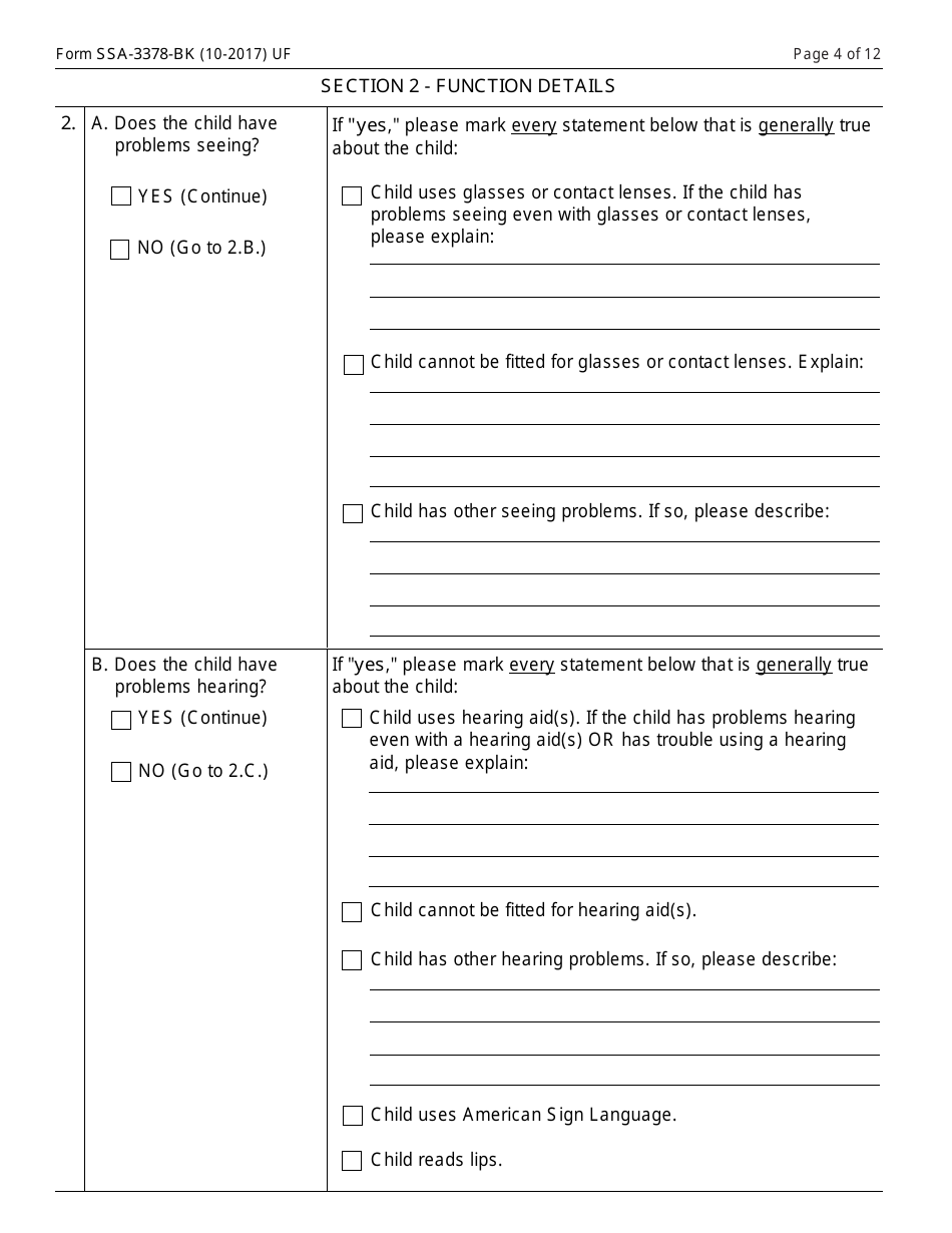 Form SSA-3378-BK Function Report - Child Age 6 to 12th Birthday, Page 4