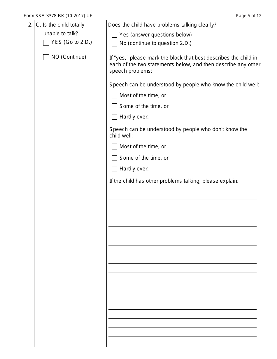 Form SSA-3378-BK Function Report - Child Age 6 to 12th Birthday, Page 5