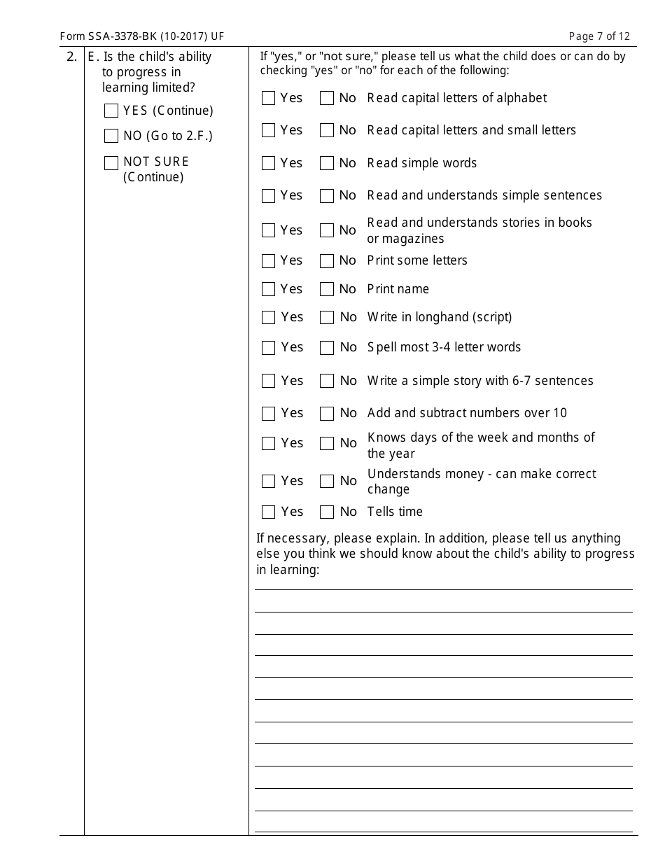 Form SSA-3378-BK Function Report - Child Age 6 to 12th Birthday, Page 7