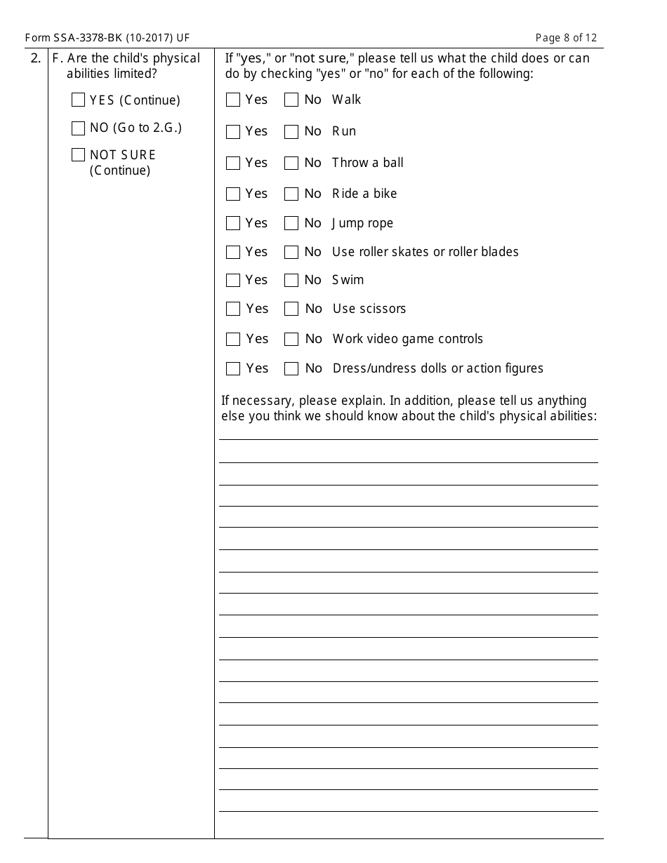Form SSA-3378-BK Function Report - Child Age 6 to 12th Birthday, Page 8
