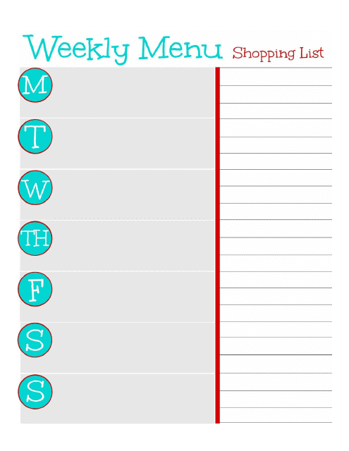 &quot;Weekly Menu - Shopping List Template&quot; Download Pdf