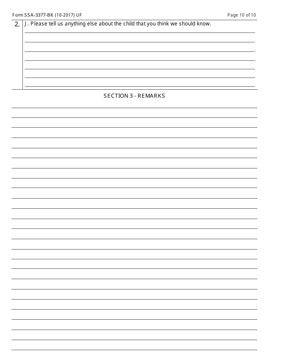 Form SSA-3377-BK Function Report - Child Age 3 to 6th Birthday, Page 10