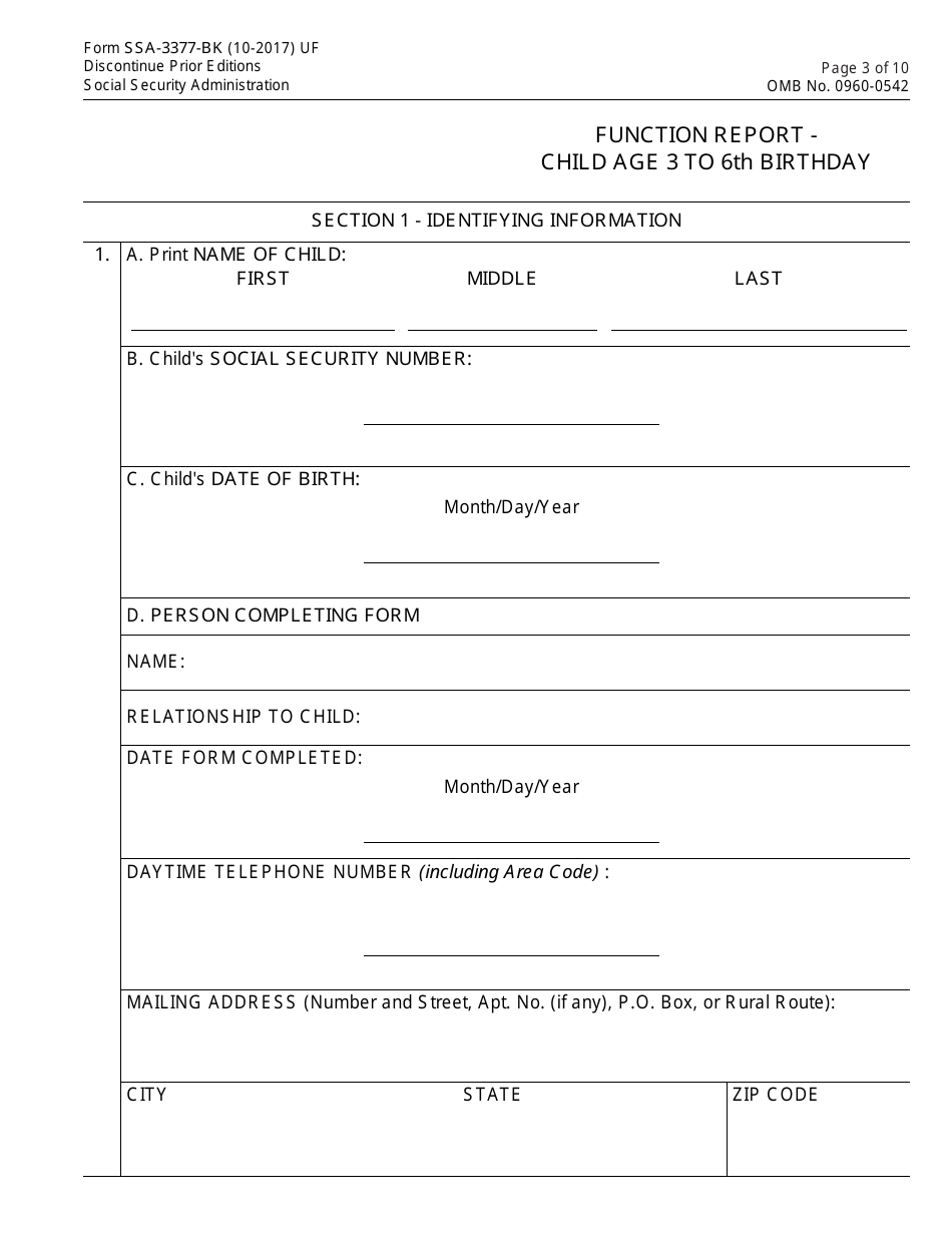 Form SSA-3377-BK Function Report - Child Age 3 to 6th Birthday, Page 3